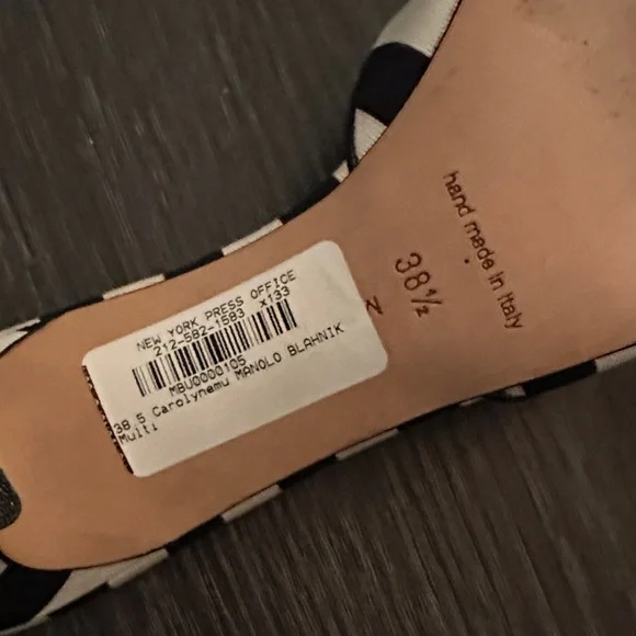 Manolo Blahnik Black and White Striped Heels - Picture 5 of 6